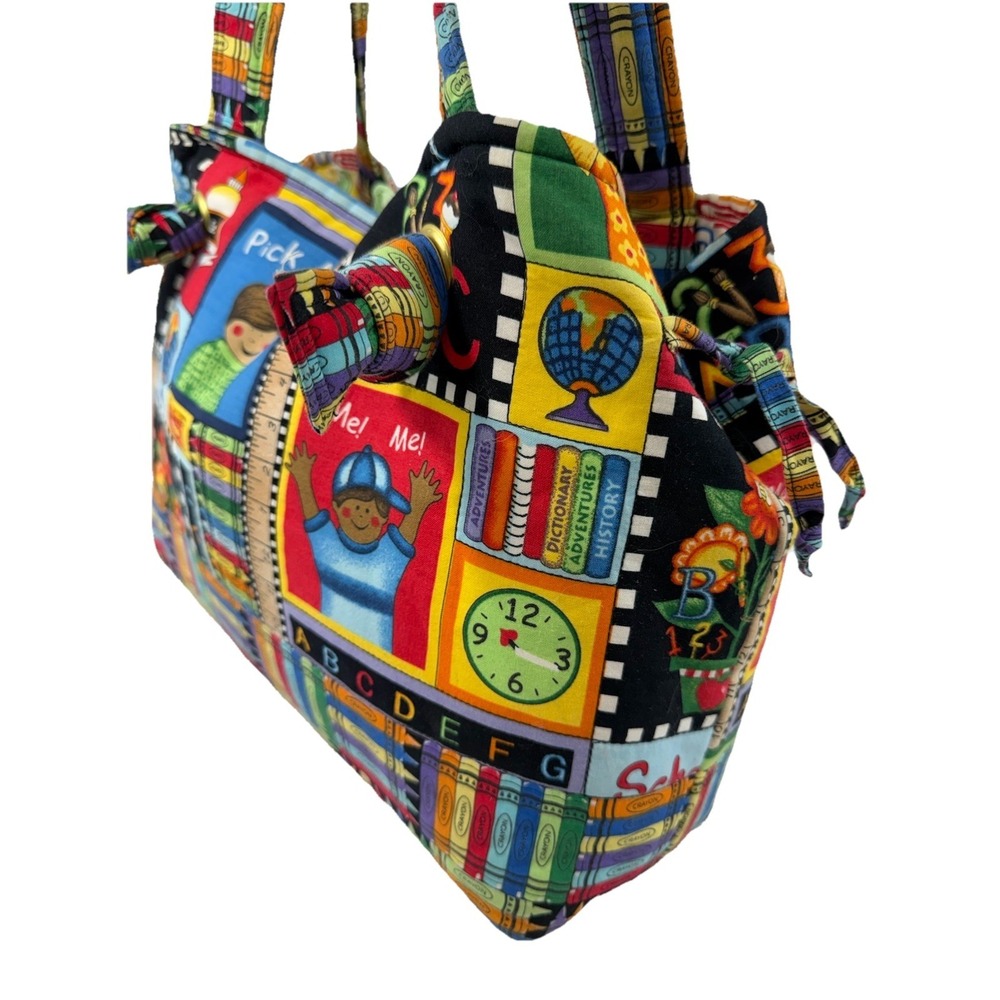 Vintage Teacher Tote Bag ABC Crayon School Theme Cotton Canvas 13.5x10.5 Exc Con - Picture 3 of 16